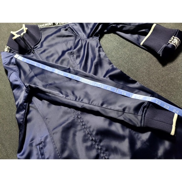 Opening Ceremony Navy Blue Track Dress Mini‎ Satin Logo Size Medium $350 Retail - Picture 9 of 13